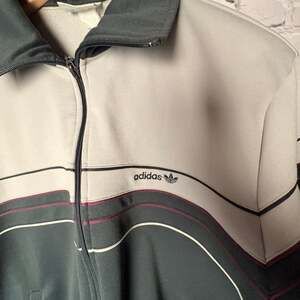 Vintage 80s Adidas Trefoil Track Jacket Gray and Red with Three Stripe Piping